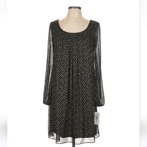 Jessica Simpson Foiled Mesh Long Sleeve Flowing Shift Dress, Black/Gold, Size 10
